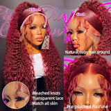 250% Density Curly 36 Inch Glueless 99J 13x4 Lace Front Human Hair Wigs Deep Wave Burgundy HD Lace Frontal Brazilian Colored Wig