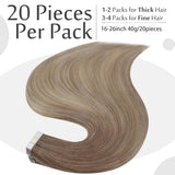 Tape In Hair Extensions Remy Human Hair Light Brown Color #8 16-26Inch Seamless Hair Extensions 20Pcs/Lot For Salon High Quality