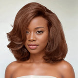 1 SEC INSTALL Limited Design Chocolate Brown Colored Layered Cut Human Hair Glueless 9x6 Lace Closure Short Bob Wig 300% Density