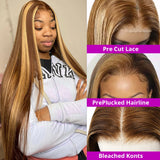 Pre Cut Straight Lace Front Highlight Wig Human Hair 7X5 HD Lace Frontal Bleached Knots Glueless Wigs Pre Plucked Human Hair