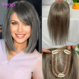 Grey Color Woman Toupee European Human Hair for Thinning Hair 4x6 Inch Base French Lace with PU Clip in Hair Topper