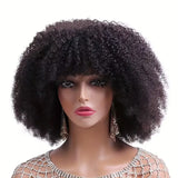 Remy Human Hair Afro Kinky Curly Wig with Bangs