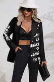 Letter Graphic Button Up Blazer