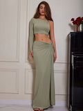 Single Shoulder Top and Split Skirt Set