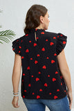 Plus Size Heart Print Butterfly Sleeve Mock Neck Top