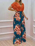 Printed Surplice Top and Wide Leg Pants Set