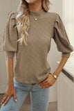 Textured Mock Neck Lantern Sleeve Blouse