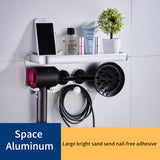 Hair Dryer Rack For Dyson Wall Mounted Perforated Free Multifunctional Space Aluminum Hair Dryer Bracket Bathroom Air Dryer Rack