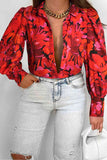 Plus Size Printed Collared Neck Long Sleeve Shirt