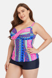 Plus Size Printed Crisscross Cutout Two-Piece Swim Set