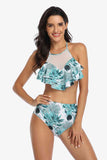 Tropical Print Ruffled Two-Piece Swimsuit