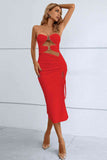 Cutout Strapless Drawstring Detail Split Bandage Dress