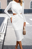 Waffle-Knit Twisted Cutout Long Sleeve Dress