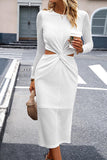 Waffle-Knit Twisted Cutout Long Sleeve Dress