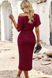 Ribbed Off-Shoulder Tulip Hem Dress